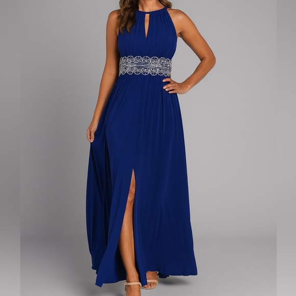 R&M Richards Dresses & Skirts - 🆕 R&M Richards Royal Blue Beaded Waist Maxi Evening Gown Size 14P Formal Dress